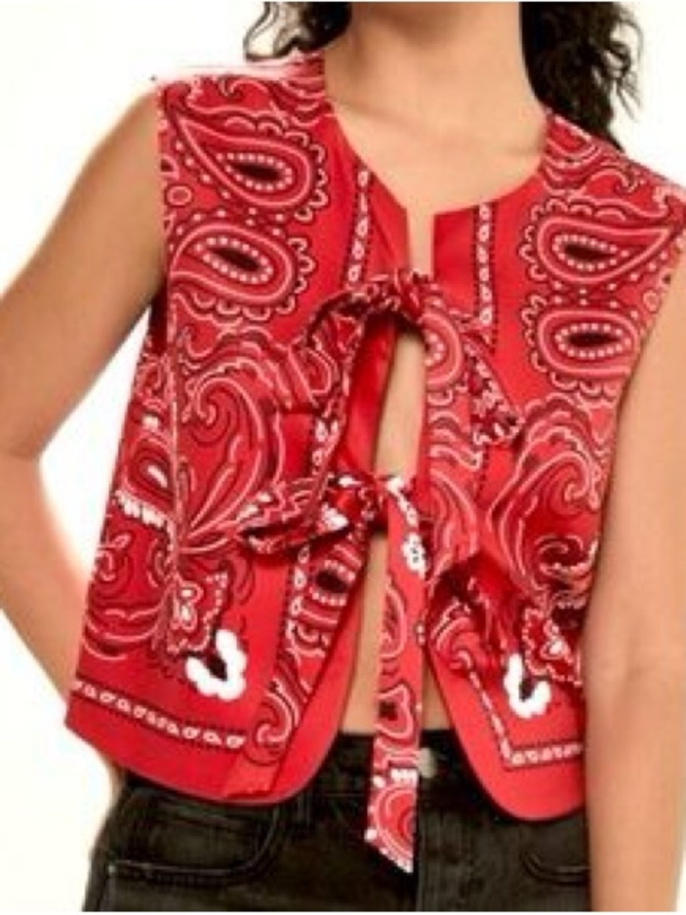 Commense Red Paisley Tie-Front puffer vest size Xs